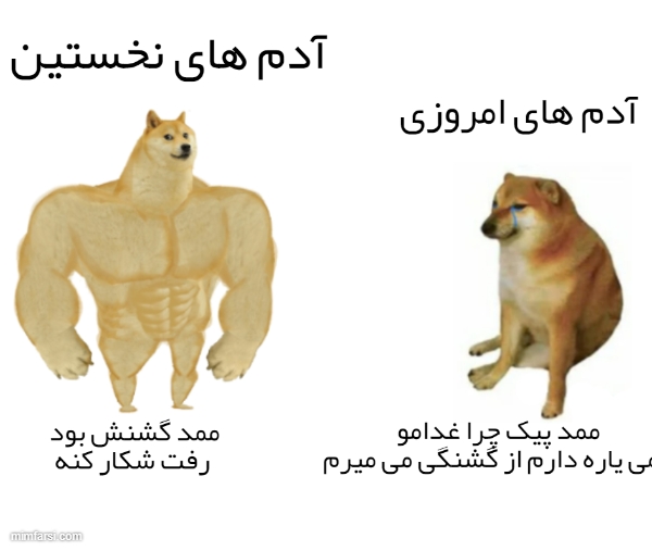 میم  سگ بدن ساز - میم مقایسه آدم های امروزی و گذشته